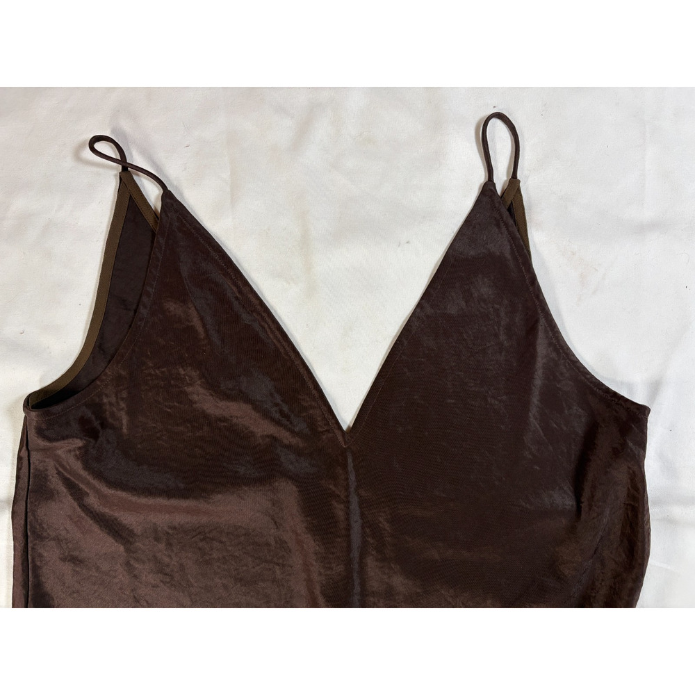 Madewell Brown Slip Dress Size 10 Midi Spaghetti Strap V Neck - Picture 2 of 16